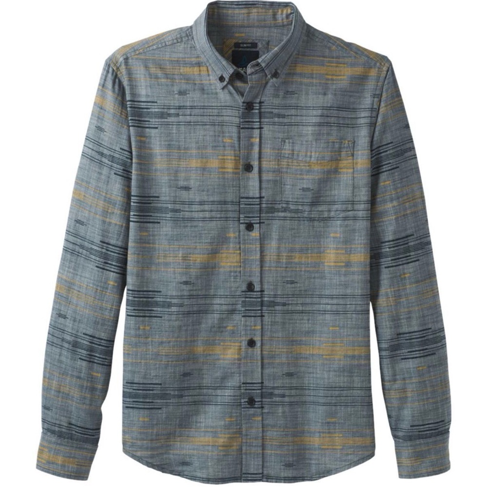 Prana Men's Gray and Yellow Broderick Long-Sleeve Casual Shirt Size XL